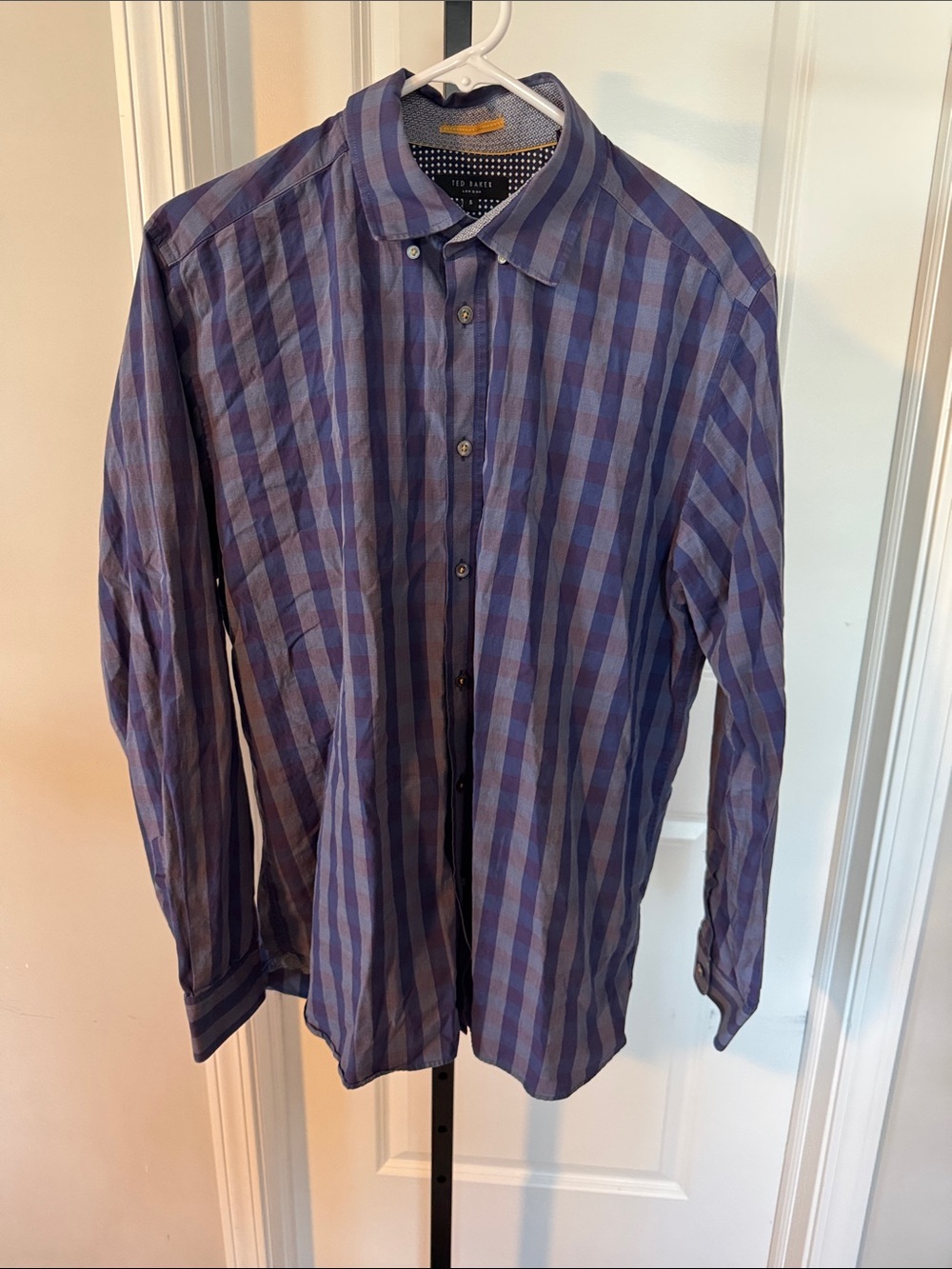 Ted Baker Blue and Purple Check Long-Sleeve Dress Shirt